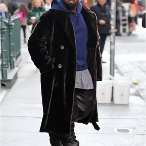 Kanye-West-Double-Breasted-Brown-Coat