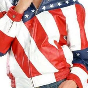 American Flag Shirt Style Collar Leather Jacket