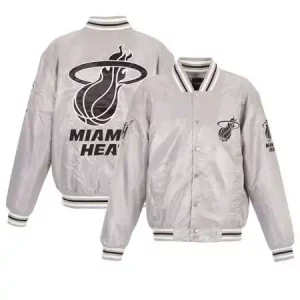 Men's Miami Heat Jh Design Silver Satin Jacket