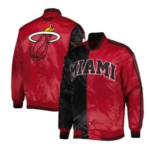 Men's Miami Heat Starter Black/Red Fast Break Satin Full-Snap Jacket