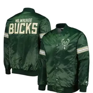 Men's Milwaukee Bucks Starter Hunter Green Pick & Roll Varsity Jacket