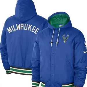 Milwaukee Bucks Nike Royal kelly Green City Edition Courtside Bomber Jacket