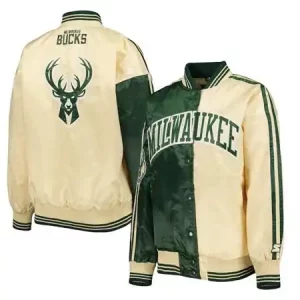 Women's Milwaukee Bucks Starter Hunter Green And Cream Split Colorblock Jacket