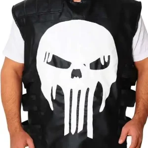 Punisher War Zone Skelton Black Leather Vest