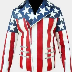 USA Flag Leather Jacket Notch Collar