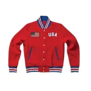 United States Flag Red Letterman Bomber Jacket