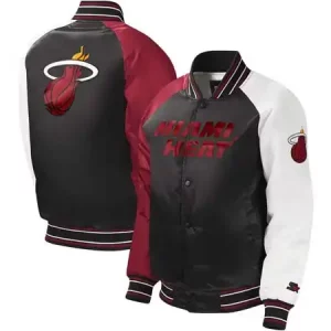 Youth Miami Heat Starter Black Raglan Full-Snap Varsity Jacket