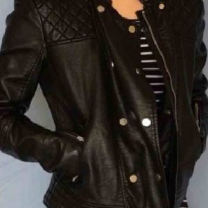 Arrow Willa Holland Biker Black Leather Jacket