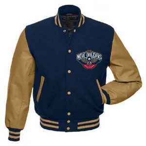 Letterman Orleans Pelicans Glorious Blue And Brown Varsity Jacket