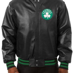 Boston Celtics NBA Varsity Letterman Black Leather Jacket