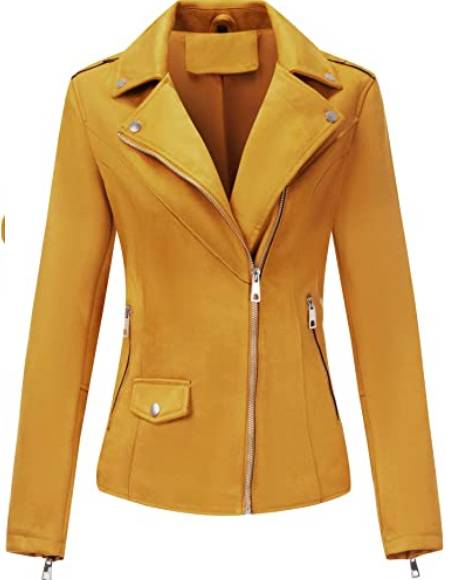 Bellivera Spring And Winter Fashion Moto Biker Short Yellow Jacket