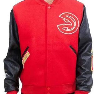 NBA Atlanta Hawks Letterman Black and Red Varsity Jacket