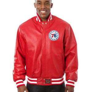 Philadelphia 76ers Red Full Leather Jacket