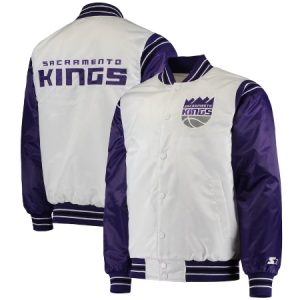 Starter White And Purple Sacramento Kings Renegade Varsity Jacket