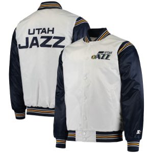 NBA Utah Jazz Starter White And Navy Renegade Varsity Satin Jacket