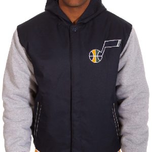Utah Jazz JH Design Navy And Gray Reversible Team Hooded Jacket