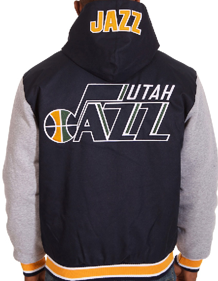 Utah Jazz JH Design Navy And Gray Reversible Team Hooded Jacket