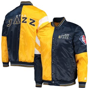 NBA Utah Jazz Starter Gold And Navy 75th Anniversary Leader Color Block Jacket