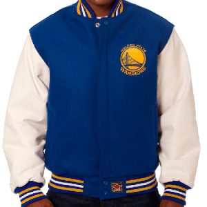 Golden State Warriors NBA JH Design Royal And White Leather Jacket