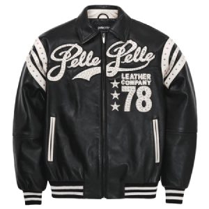 Pelle Pelle Encrusted Varsity Black Plush Jacket