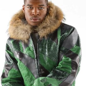 Pelle Pelle Abstract Pattern Leather Green Jacket