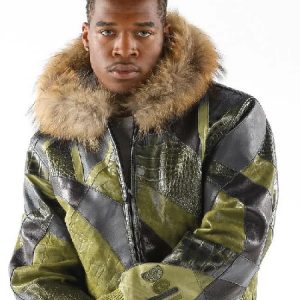 Pelle Pelle Abstract Pattern Leather Olive Jacket