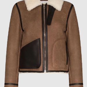 Sara Shearling Aviator Brown Leather Jacket