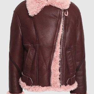 Kathleen Burgundy Shearling Fur Lined Leather Jacket