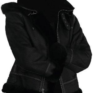 Joel Sheepskin Shearling Fur Black Hooded Jacket