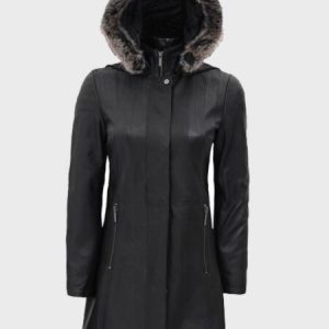 Nancy Faux Fur Black Hooded Leather Coat