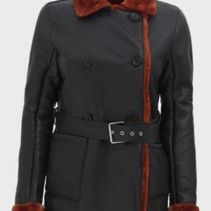 Kristina Black Belted Soft Shearling Leather Coat