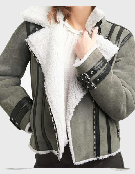 Chelsea Soft Shearling Fur Collar Grey Jacket
