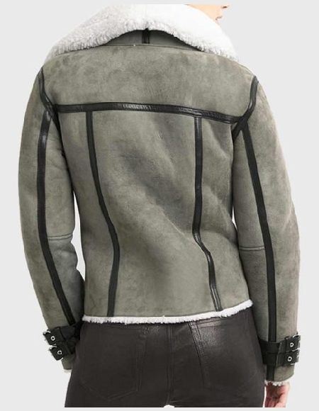 Chelsea Soft Shearling Fur Collar Grey Jacket