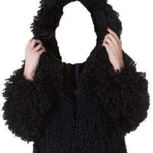 Women's Mongolian Lamb Fur Black Hooded Coat