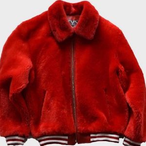 Kayla Red Fur Sheep Bomber Jacket