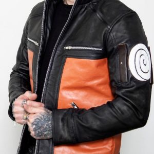 Naruto Shippūden Uzumaki Brown and Black Bomber Leather Jacket