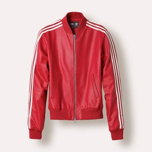 Adidas X Pharrell Williams White Stripes In Sleeves Red Leather Jacket