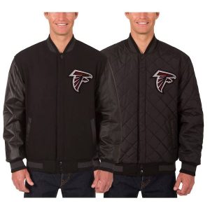 NFL Atlanta Falcons JH Design Black Wool & Leather Reversible Jacket