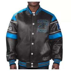 NFL Carolina Panthers Black/Blue Leather Jacket