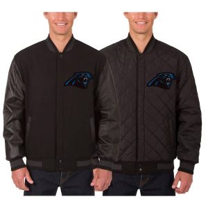 Carolina Panthers NFL JH Design Black Wool/Leather Reversible Jacket