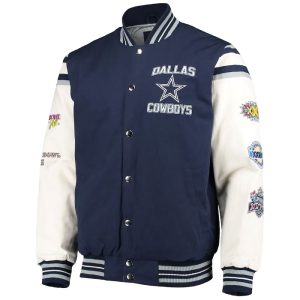 NFL Super Bowl 5x Champions Dallas Cowboys Navy_White Wool Varsity Jacket