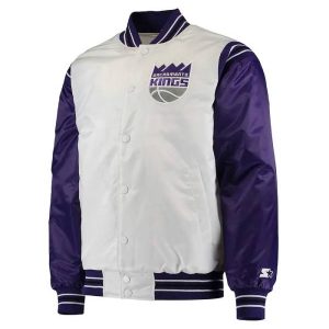 Sacramento Kings NBA Team Renegade Purple_White Satin Varsity Jacket