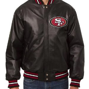 San Francisco 49ers Black Leather Varsity Jacket