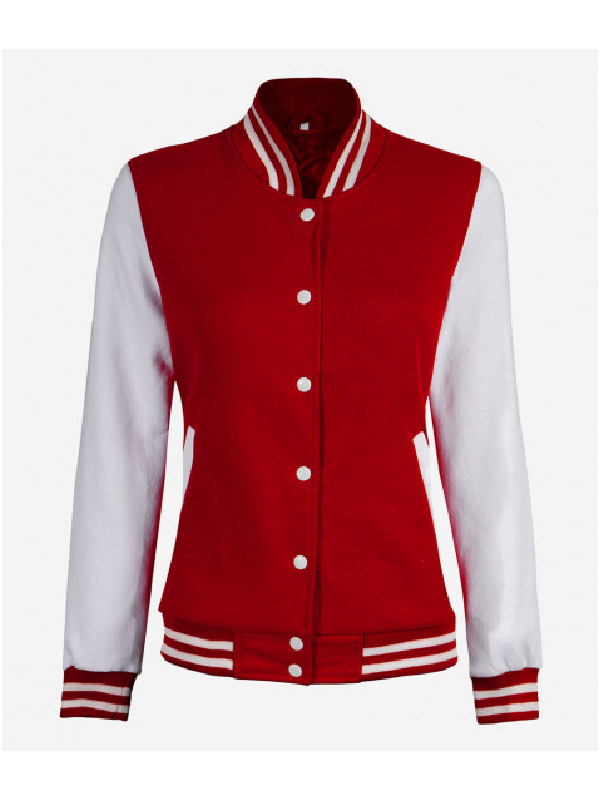 Baseball Style Women Red and White Varsity Jacket