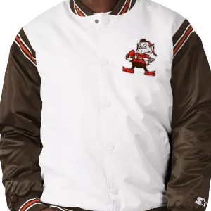Cleveland Browns Starter White_Brown Varsity Satin Jacket