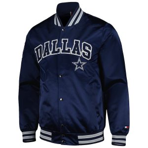 Dallas Cowboys NFL Tommy Hilfiger Navy Elliot Varsity Satin Jacket