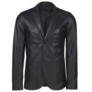 Men Black Leather Blazer Jacket