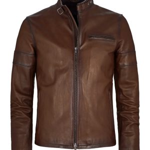 Men Cafe Style Brown Leather Jacket