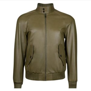 Men Olive Green Leather Jacket