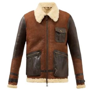 Men's Astell 2 Tone leather Aviator Brown fur jacket